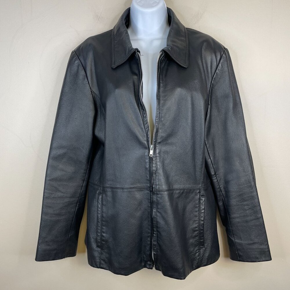 Vintage‎ Leather Jacket Womens Large City Style Edgy Indie Coat Full Zip Classic